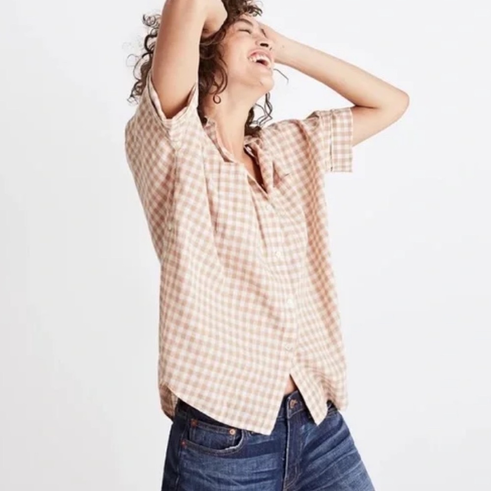 Madewell Women’s Courier Side-Button Shirt in Gingham Check Size Large